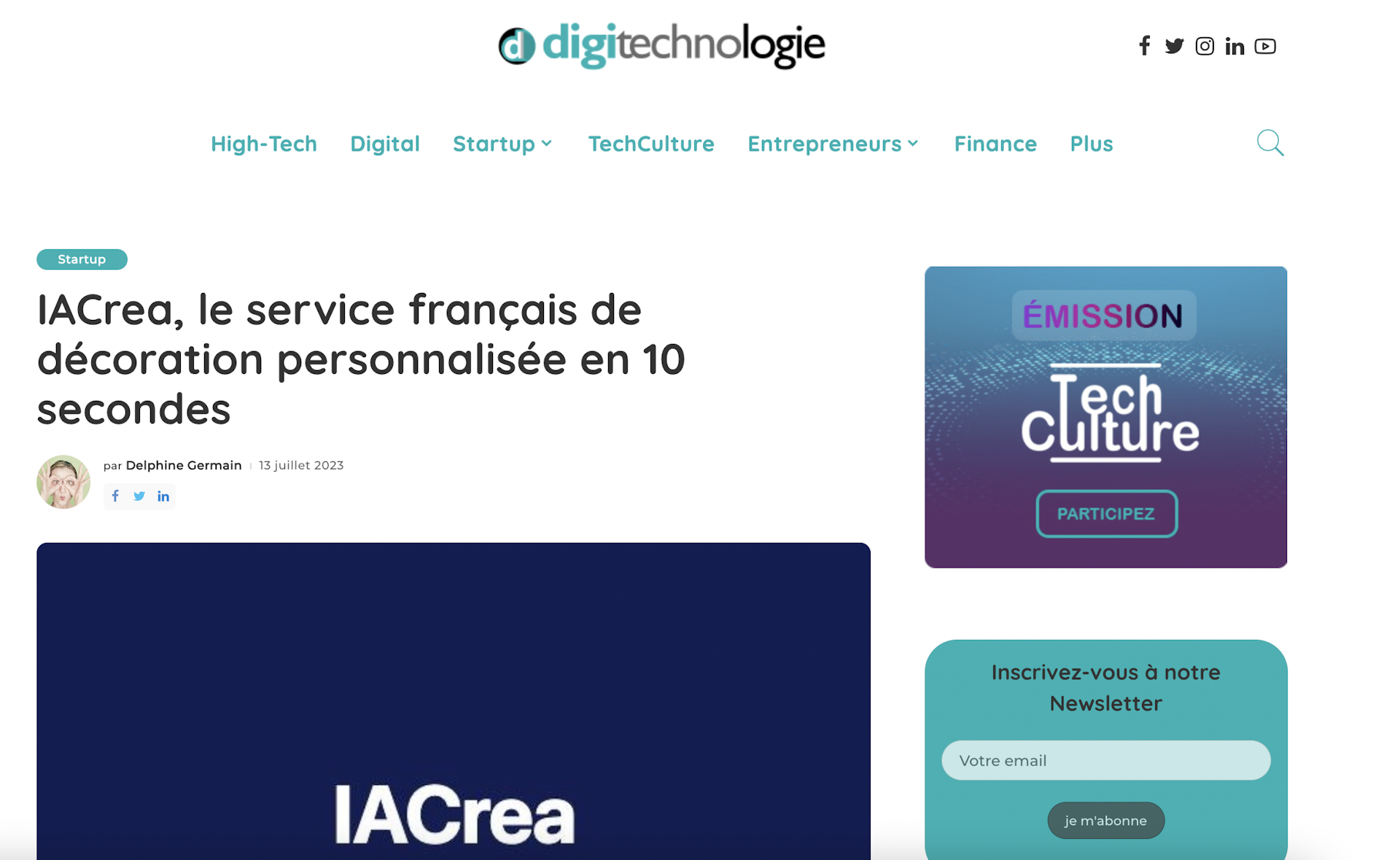 Digitechnologie describes IACrea as the French service for personalized decoration in 10 seconds